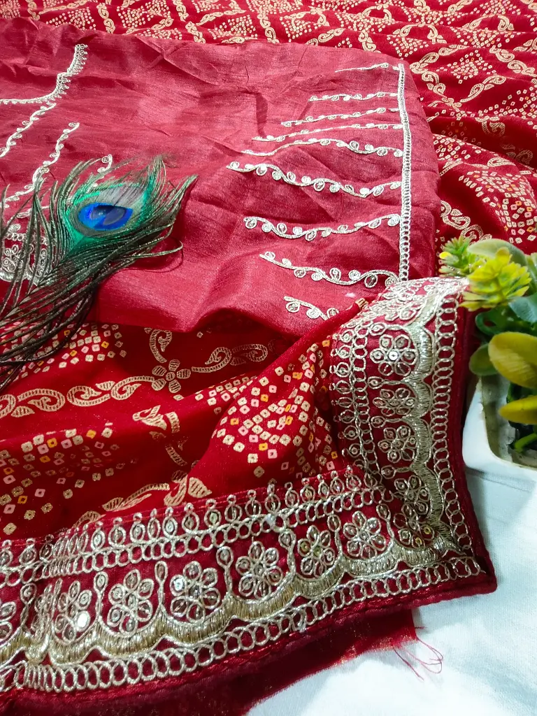BV Red Bhandani Printed Saree For Festival