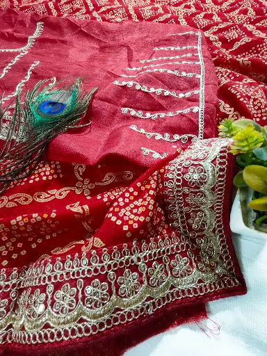 BV Red Bhandani Printed Saree For Festival