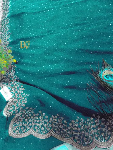Green saree with Silver Embroidery Border