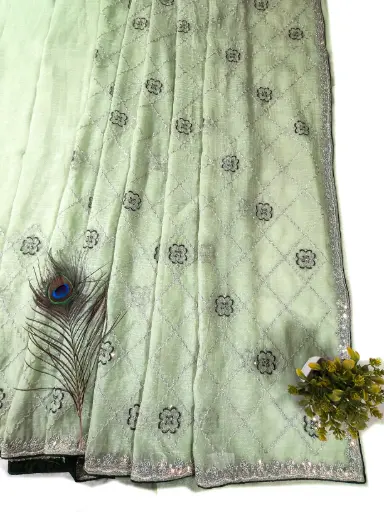 Light Green With Silver Embroidery work